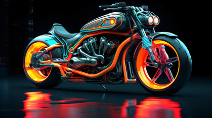 Neon-lit motorbike.
