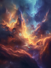 Create a fantasy landscape where nebulae form the backdrop for a devils enchanting realm