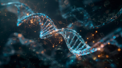 DNA helix is intertwined with elements of digital artificial intelligence. The role of artificial intelligence in human genetics