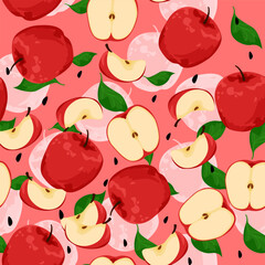 A seamless pattern of Apple fruits with leaf. vector illustration.
