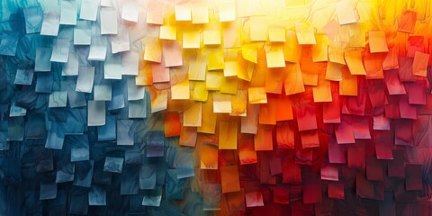 Creating An Abstract Wall With Watercolor Backdrop: Vibrant Post-It Notes Take Center Stage. Concept Watercolor Art, Abstract Wall, Vibrant Colors, Post-It Notes, Creative Backdrops