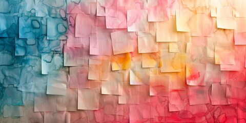 Bringing Life To Your Wall: Captivating Abstract Wall Decor With Vibrant Post-Its On A Watercolor Backdrop. Concept Stunning Travel Photography, Elegant Wedding Portraits, Creative Food Styling - obrazy, fototapety, plakaty