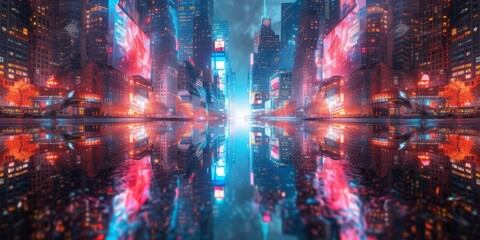 A Dazzling Glimpse Into A Futuristic Cityscape Illuminated By Neon Brilliance. Concept Fashion Forward Street Style, Technological Advancements, Futuristic Architecture, Vibrant Nightlife