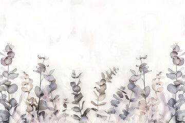 eucalyptus plants in a row against a white background - obrazy, fototapety, plakaty