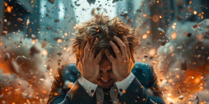 Young Persons Brain Overwhelmed By Exploding Information In A Digital Age. Concept Digital Information Overload, Coping With Information Overload, Mental Health In The Digital Age