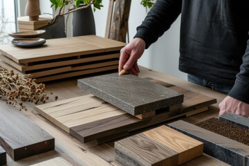 Designer showing furniture and flooring material