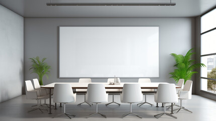 Minimalistic conference room interior with blank...