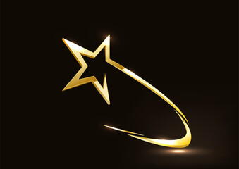 Golden star on black background. Vector illustration