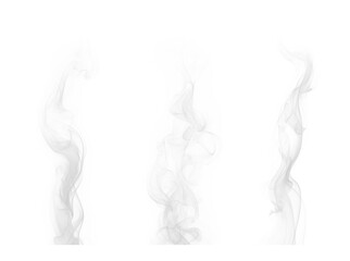 Set of white, light grey vapor, fume, smoke, steam swirls and shapes. Texture isolated on transparent background PNG, artistic graphic resource element