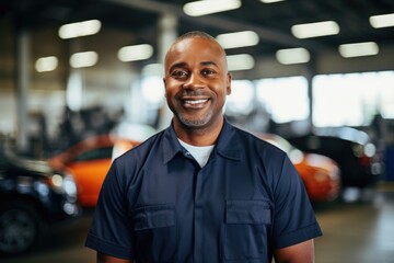 Obraz premium Smiling portrait of a middle aged car mechanic