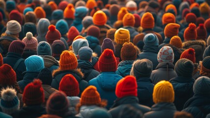 Diverse Crowd in Warm Clothes