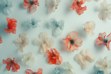 flowers in a pattern on a white background in the sty - obrazy, fototapety, plakaty