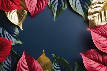 Stylish and Elegant Navy Blue Background with Magenta, Gold, and Green Leaf Borders