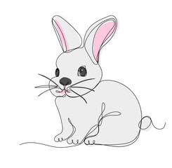 Continuous one line drawing easter bunny. Cute rabbit silhouette with ears in simple minimalistic style. Happy easter concept. Vector illustration