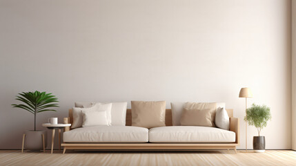 Fototapeta na wymiar Modern living room mockup with beige minimal sofa.