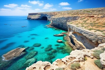 A photo of the island of Lampedusa, showcasing its natural beauty and geographical features. Generative AI