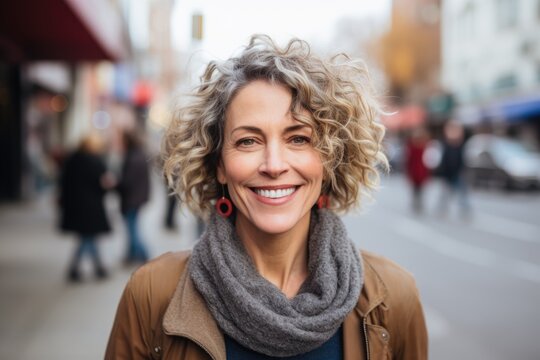 Portrait of a smiling middle aged woman in the city