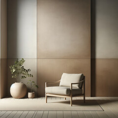 Empty wall in scandinavian style interior with armchair. minimalist interior design