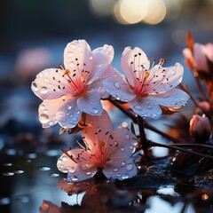 Dew-Kissed Cherry Blossoms in Evening Light
