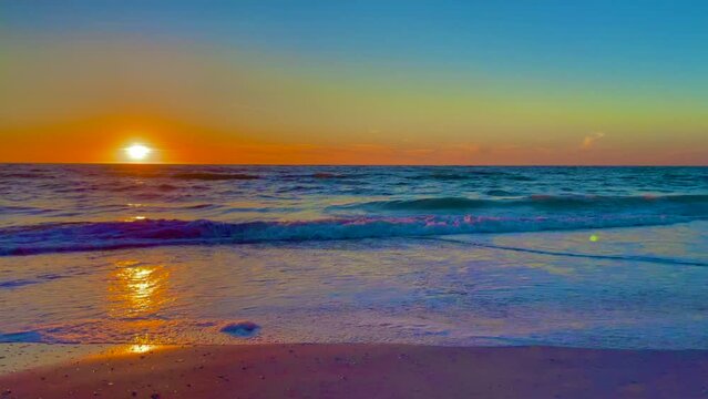 Rainbow Sunset Beach Waves Peaceful 