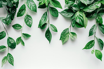 green leaves on a white background in the style of th - obrazy, fototapety, plakaty