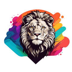 Colorful Lion Portrait: Symmetrical and Highly Detailed Design