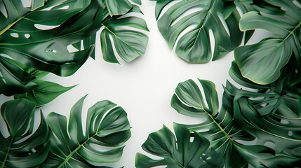 green monstera leaves with space in the middle in the