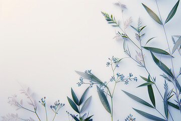 green plants with white background in the style of li - obrazy, fototapety, plakaty