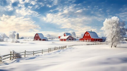 winter farm with snow