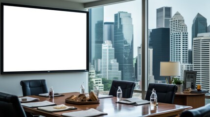 A Screen mockup in the boardroom with the tower view.