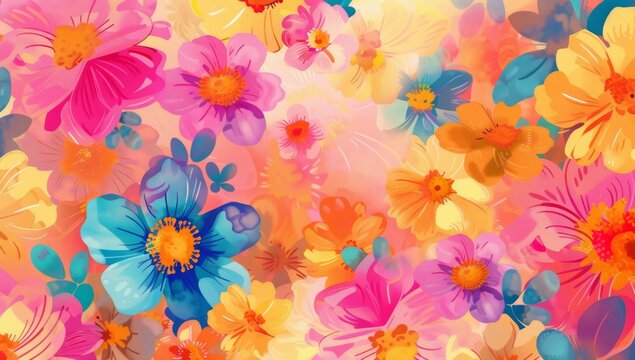 a bright colored background covered in flowers Generative AI