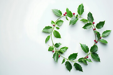 holly leaves and berries in the shape of a wreath wit - obrazy, fototapety, plakaty