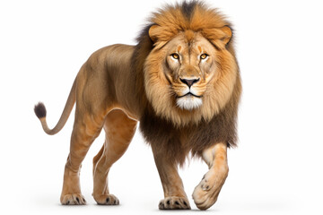 Lion Charging on a White Background. Beautiful feline portrait.