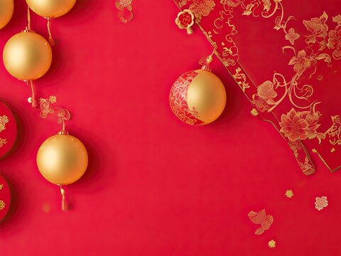 Red decorations and a festive background for Chinese New Year