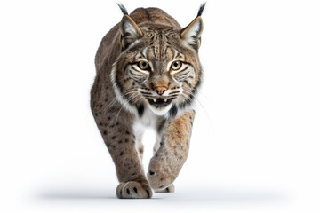 Lynx Charging on a White Background. Beautiful feline portrait.