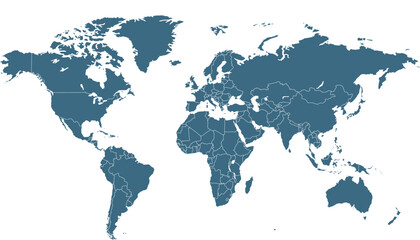 Fototapeta na wymiar World map. Color modern vector map. Silhouette map