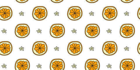 Seamless pattern with doodle orange fruit circles.