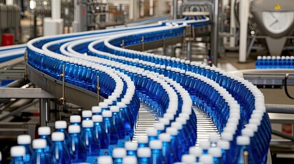A mesmerizing view of the synchronized machines, filling bottles with refreshing drinks.