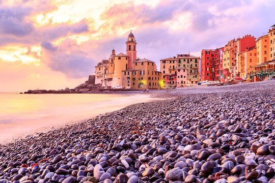 Camogli at sunset, Ligurian coast, Italy