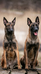  two Belgian Malinois dog in autumn location