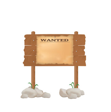 Wooden board with wanted sign, vector
