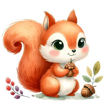 watercolor illustration of squirrel