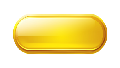 3d shiny yellow sign illustration. Gold rectangle button with frame. Button concept isolated on transparent background PNG

