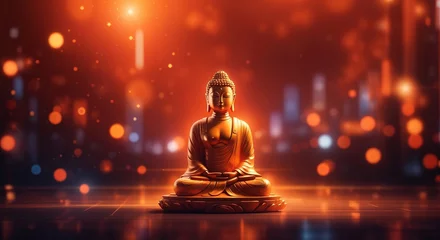 Photo sur Plexiglas Rouge 2 Glowing buddha statue, Surreal light beam sacral illustration