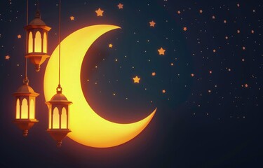 Ramadan Kareem celebrate cards or greeting background. Ramadan islamic patterned crescent moon with lantern. eid al fitr celebration background with attractive colorful design
