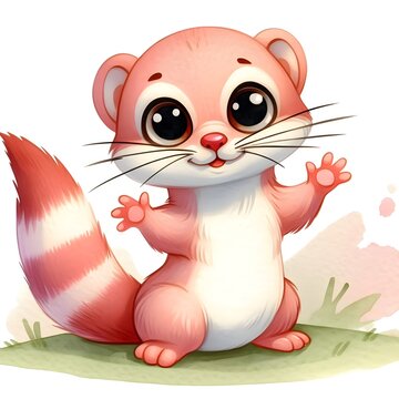 watercolor illustration of a cute weasel. weasel. wild animals