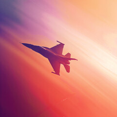 Military jet aerobatics into an abstract gradient. - obrazy, fototapety, plakaty