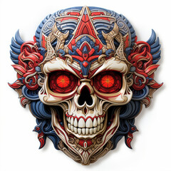 Decorative Skull with Tribal Tattoo Design and Glowing Red Eyes

