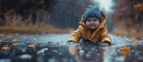 Toddler's Autumn Rain Adventure in Yellow Coat