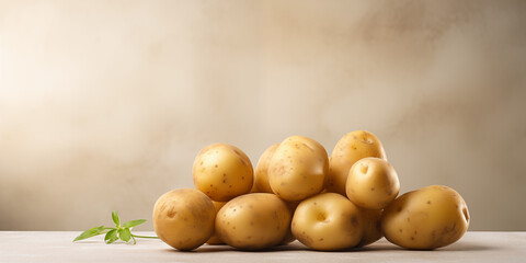 Bunch of potatoes on a wooden table